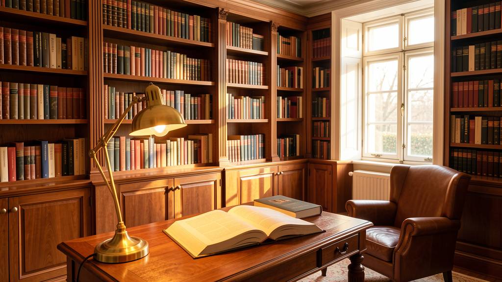Warm library shelves